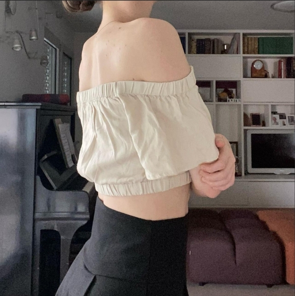 NWT Abercrombie & Fitch Off-The-Shoulder Linen-Blend Top - Picture 3 of 8